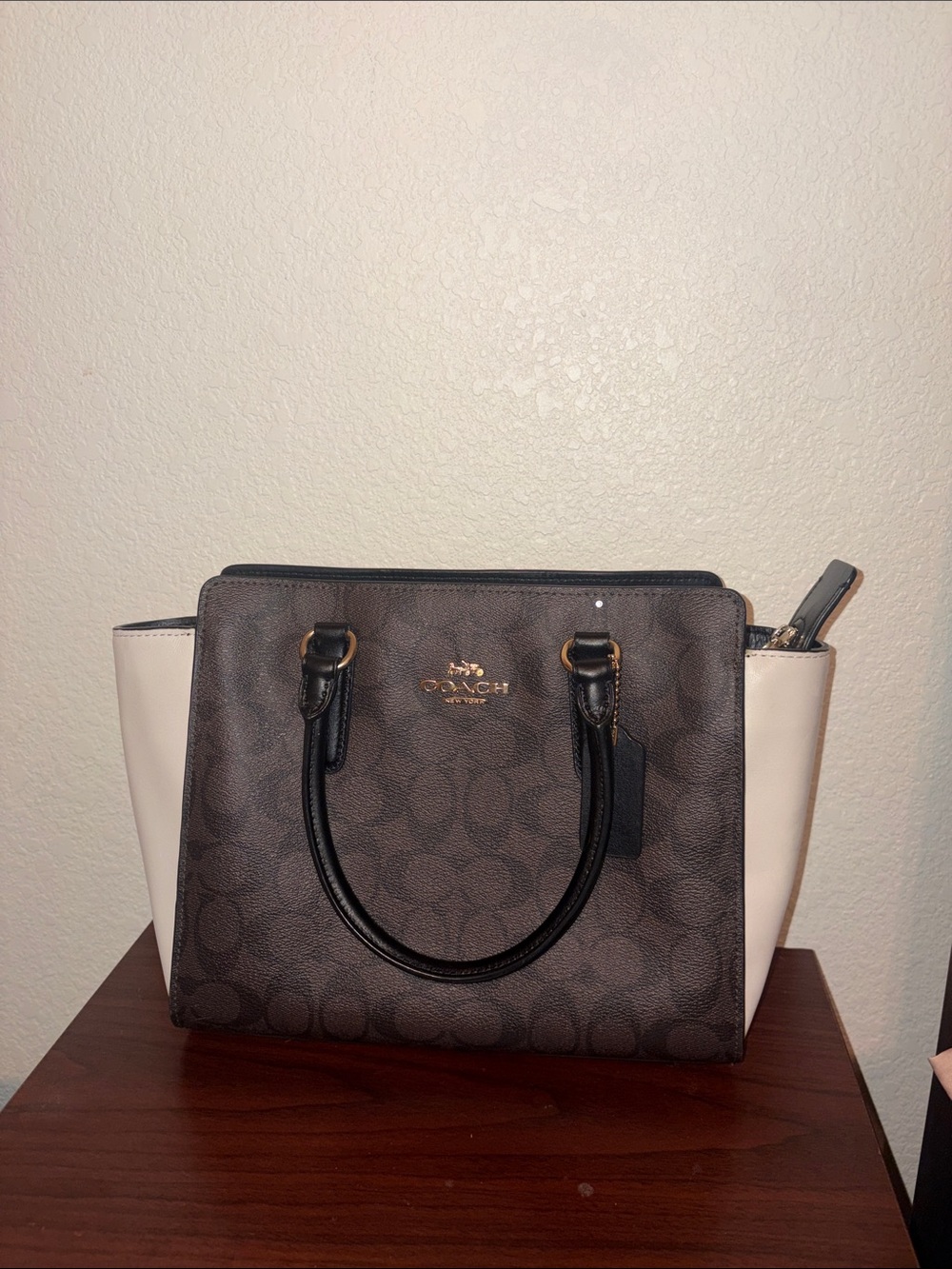 Coach Brown Signature Canvas Satchel with Cream Sides